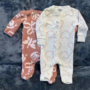 Baby Girl 3-6 Months Sleeper Set Neutral Flowers Butterflies Carters And Gerbers